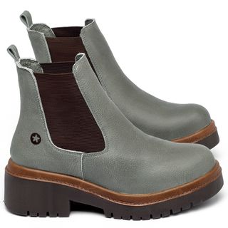 Bota   Cano Curto Salto de 4 cm em Couro Cinza - Codigo - 153029