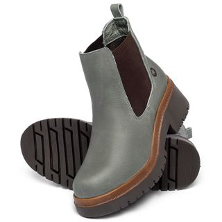 Bota   Cano Curto Salto de 4 cm em Couro Cinza - Codigo - 153029