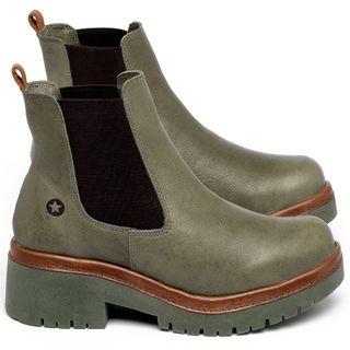 Bota   Cano Curto Salto de 4 cm em Couro Musgo - Codigo - 153029