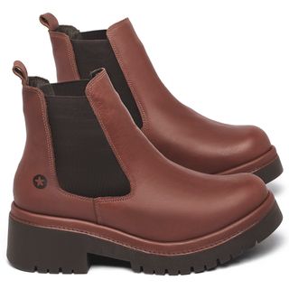 Bota   Cano Curto Salto de 4 cm em Couro Terracota - Codigo - 153029