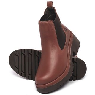 Bota   Cano Curto Salto de 4 cm em Couro Terracota - Codigo - 153029
