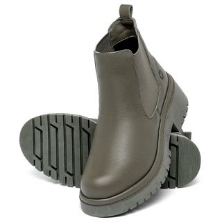 Bota   Cano Curto Salto de 4 cm em Couro Musgo - Codigo - 153029