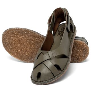 Sandália Rasteira   Flat em Couro Musgo - Codigo - 156027