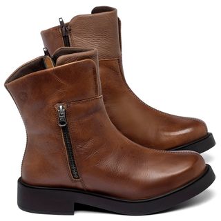 Bota   Cano Curto Salto de 2 cm em Couro Marrom - Codigo - 156097