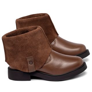 Bota   Cano Curto Salto de 2 cm em Couro Marrom - Codigo - 156106