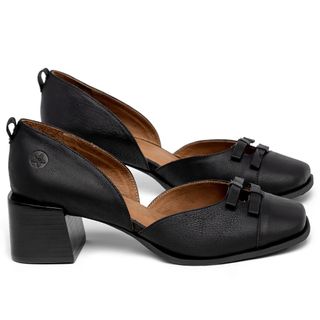 Scarpin   Bico Quadrado Salto de 5 cm em Couro Preto - Codigo - 157036