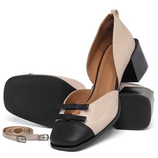 Scarpin   Bico Quadrado Salto de 5 cm em Couro Nude - Codigo - 157036
