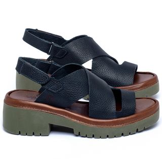 Sandália   Boho Salto de 5 cm em Couro Marinho - Codigo - 153047