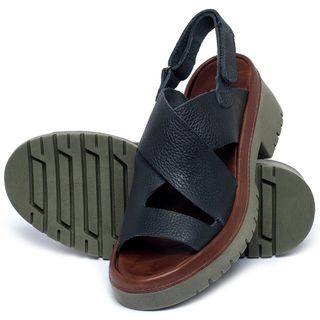 Sandália   Boho Salto de 5 cm em Couro Marinho - Codigo - 153047