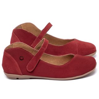 Sapatilha   Bico Quadrado em Couro Vermelho - Codigo - 9495