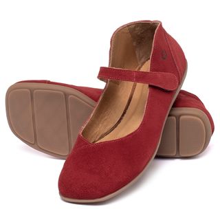 Sapatilha   Bico Quadrado em Couro Vermelho - Codigo - 9495