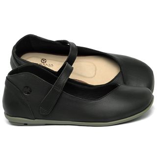 Sapatilha   Bico Quadrado em Couro Preto - Codigo - 9495