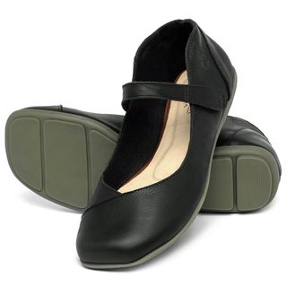 Sapatilha   Bico Quadrado em Couro Preto - Codigo - 9495