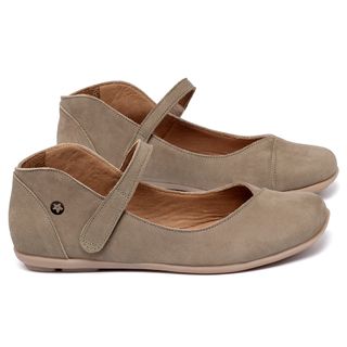 Sapatilha   Bico Quadrado em Couro Cinza - Codigo - 9495