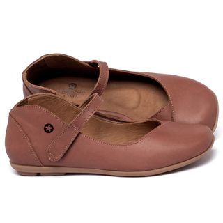 Sapatilha   Bico Quadrado em Couro Terracota - Codigo - 9495