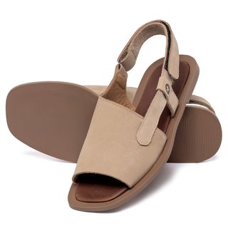 Sandália Rasteira   Flat em Couro Nude - Codigo - 9696