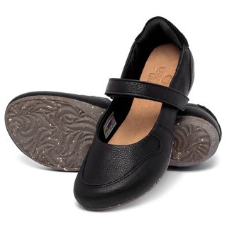 Sapatilha   Bico Redondo em Couro Preto - Codigo - 158033