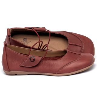 Sapatilha   Bico Quadrado em Couro Vermelho - Codigo - 9617