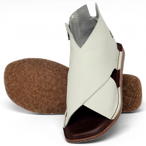 Sandália Rasteira Flat em Couro Off-White - Codigo - 141205