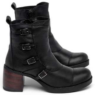 Bota Cano Médio Salto de 6 cm em Couro Preto - Codigo - 141242