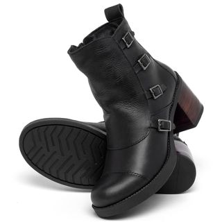 Bota Cano Médio Salto de 6 cm em Couro Preto - Codigo - 141242
