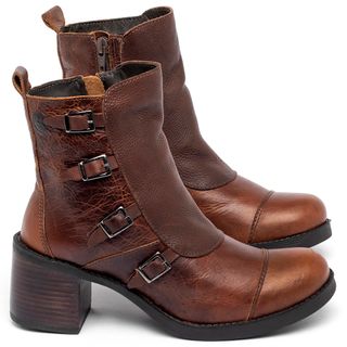 Bota Cano Médio Salto de 6 cm em Couro Marrom - Codigo - 141242