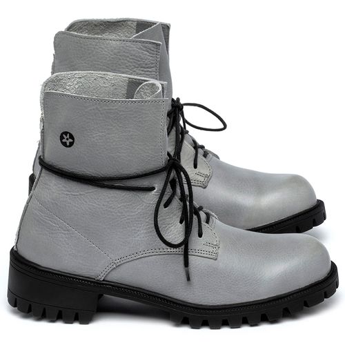 Bota Cano Curto Salto de 3 cm em Couro Cinza - Codigo - 137160