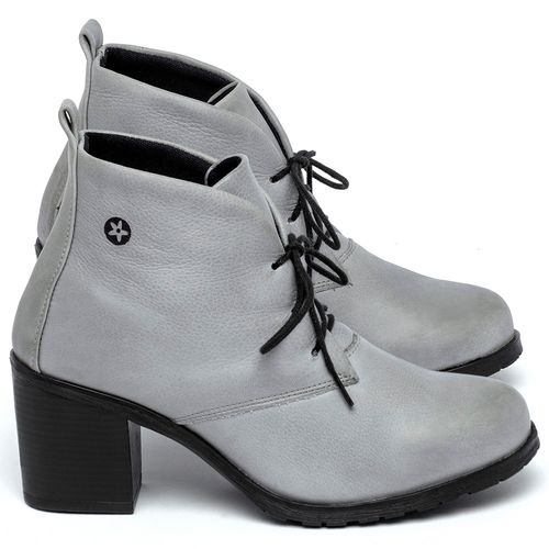 Bota Cano Curto Salto de 6 cm em Couro Cinza - Codigo - 137261