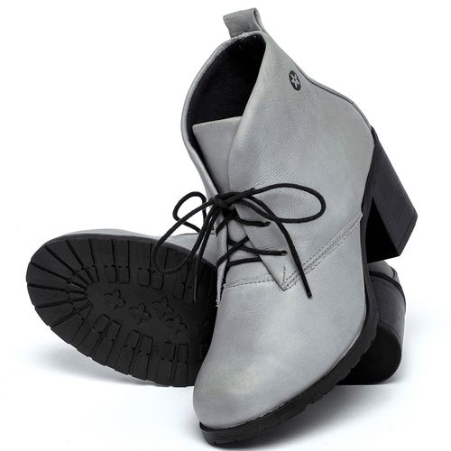 Bota Cano Curto Salto de 6 cm em Couro Cinza - Codigo - 137261