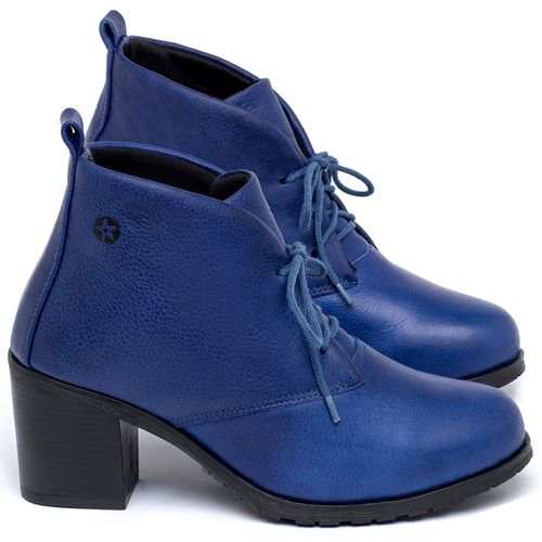 Bota Cano Curto Salto de 6 cm em Couro Azul - Codigo - 137261