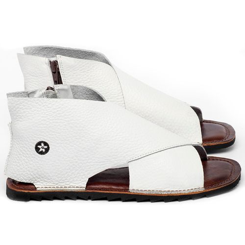 Sandália Rasteira Flat em Couro Off-White - Codigo - 141269