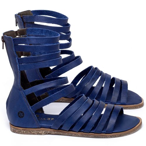 Sandália Rasteira Flat em Couro Azul - Codigo - 137374
