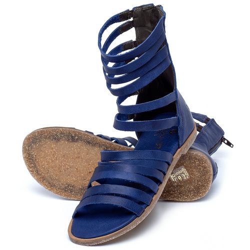 Sandália Rasteira Flat em Couro Azul - Codigo - 137374