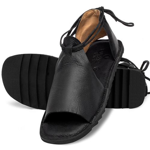 Sandália Rasteira Flat em Couro Preto - Codigo - 141293