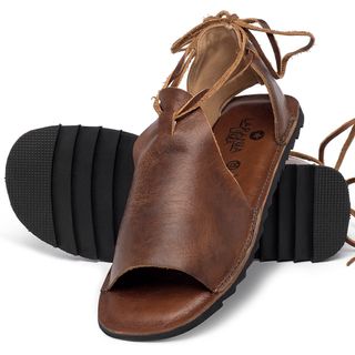 Sandália Rasteira Flat em Couro Marrom - Codigo - 141293