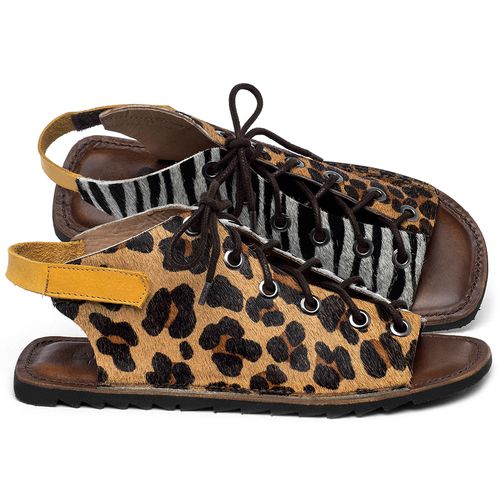 Sandália Rasteira Flat em Couro Animal Print - Codigo - 141301