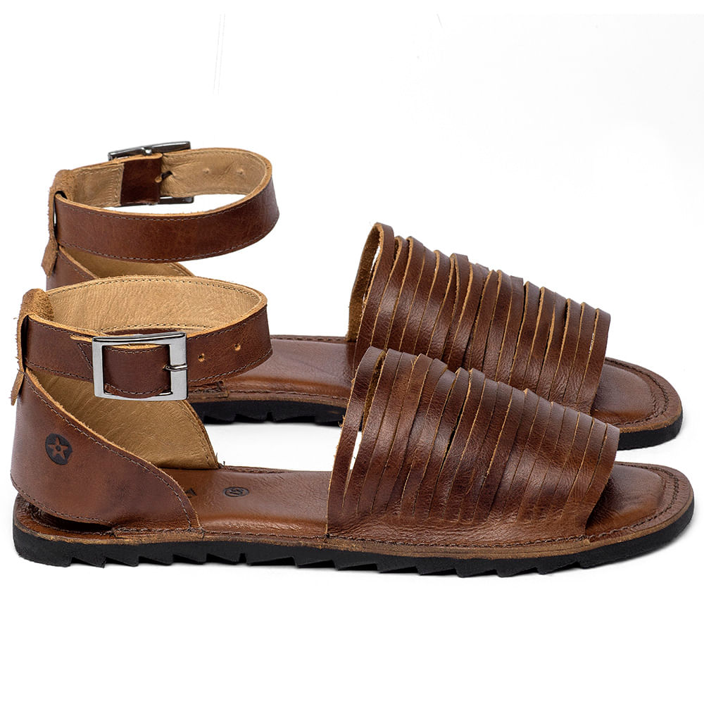 Sand lia Rasteira Flat em Couro Marrom Codigo 141302