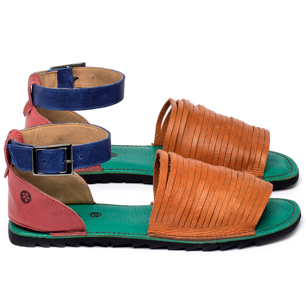Sand lia Rasteira Flat em Couro Colorido Codigo 141302