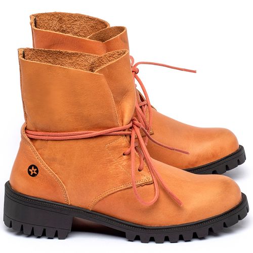 Bota Cano Curto Salto de 2 cm em Couro Laranja - Codigo - 137031