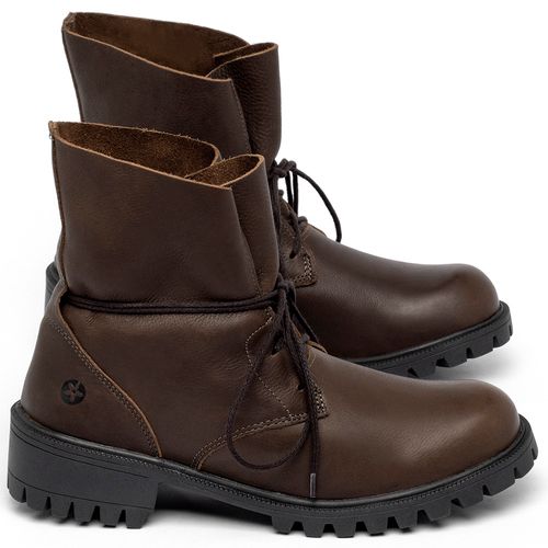 Bota Cano Curto Salto de 2 cm em Couro Marrom - Codigo - 137031