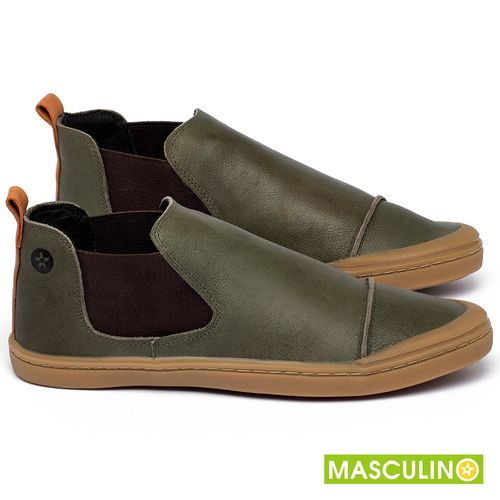 Tênis Masculino   Cano Alto em Couro Verde - Codigo - 141239