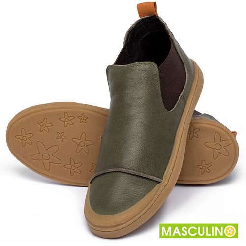 Tênis Masculino   Cano Alto em Couro Verde - Codigo - 141239