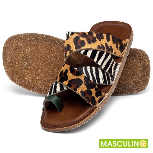 Rasteira em Couro Animal Print - Codigo - 141326