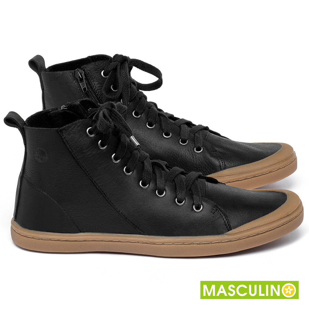 T nis Masculino Cano Alto em Couro Preto Codigo 141087