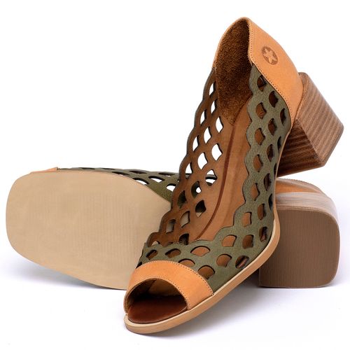 Peep Toe   Laranja Lima Shoes Salto de 5 cm em Couro Bicolor - Codigo - 3859