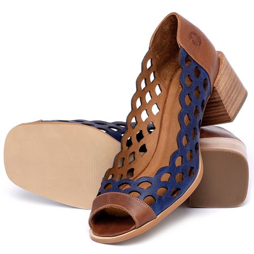 Peep Toe   Laranja Lima Shoes Salto de 5 cm em Couro Bicolor - Codigo - 3859