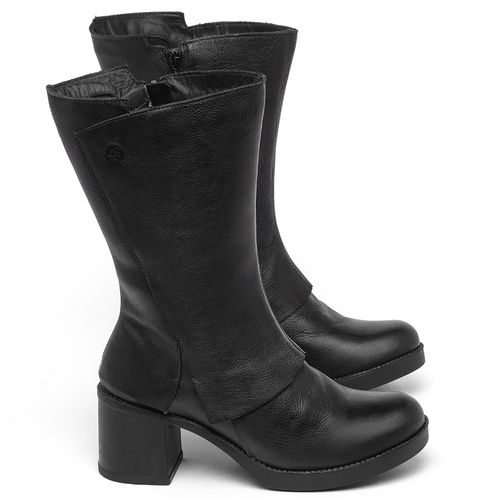 Bota   Cano Longo Salto de 5 cm em Couro Preto - Codigo - 141336