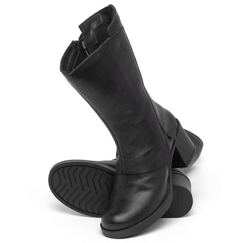 Bota   Cano Longo Salto de 5 cm em Couro Preto - Codigo - 141336