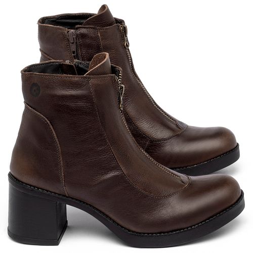 Bota   Cano Curto Salto de 5 cm em Couro Marrom - Codigo - 141335