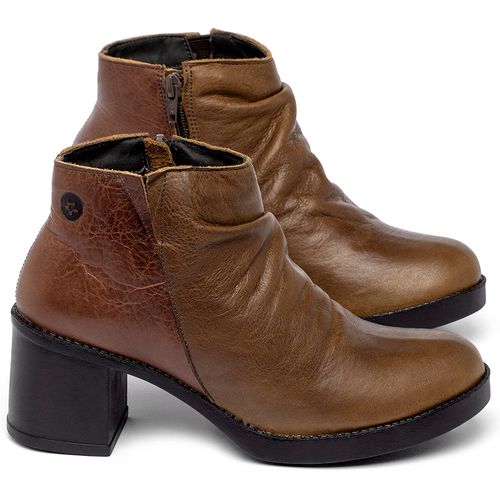 Bota   Cano Curto Salto de 5 cm em Couro Bicolor - Codigo - 141334
